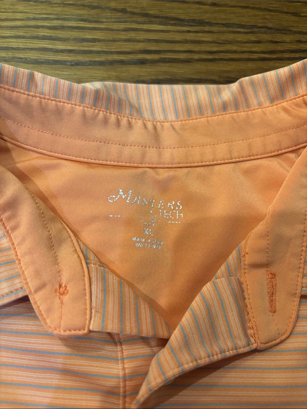Masters Peach and White Striped Golf Polo - Picture 2 of 3